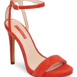 TOPSHOP Red Suede Leather Ankle Strap WIDE FIT